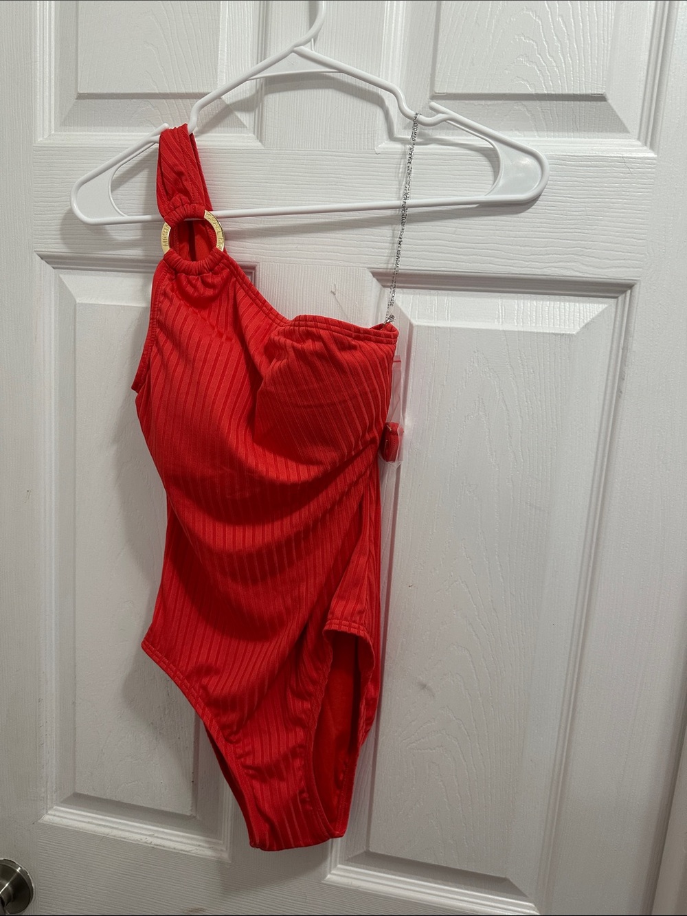Michael Kors one shoulder One-Piece Swimsuit with Ring Detail - Red NWOT